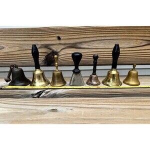 Vintage Antique Bell Lot 6 Brass Metal Hand Service Desk Bells Farmhouse Decor